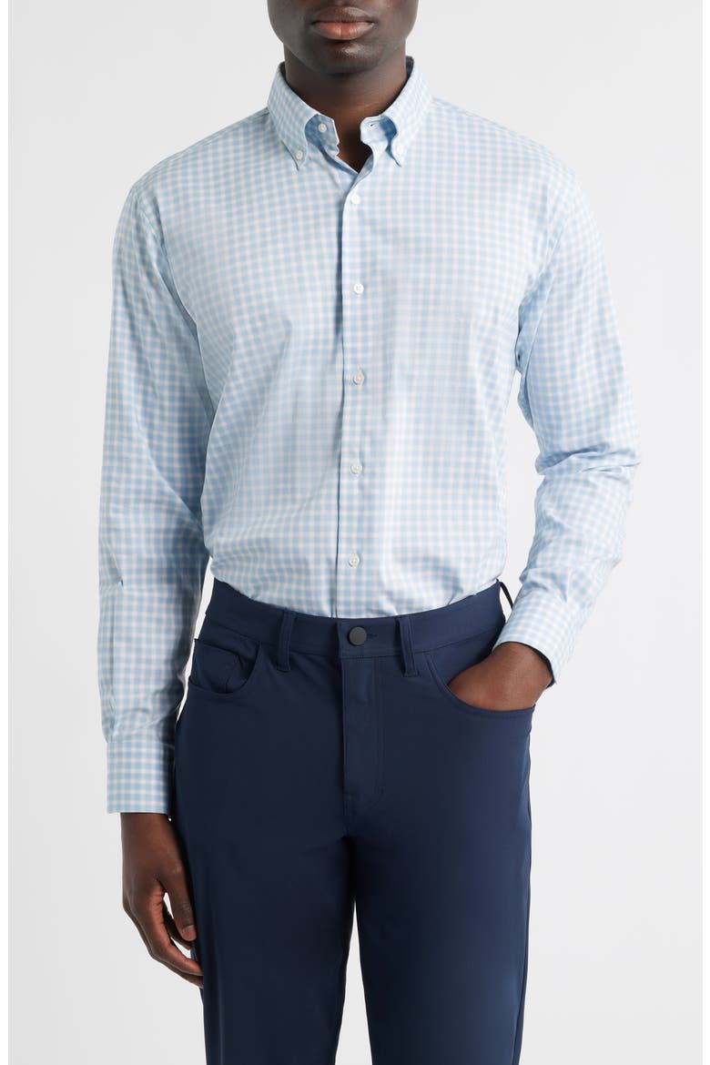 Felix Crown Lite Gingham Check Performance Twill Button-Down Shirt, Main, color, COTTAGE BLUE