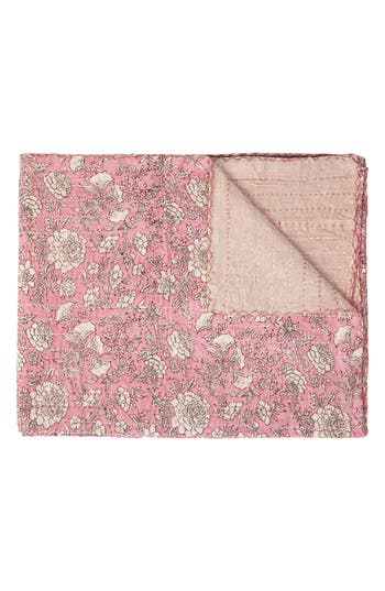 Taj Hotel Vintage Cotton Kantha Throw Blanket In Multi Pink
