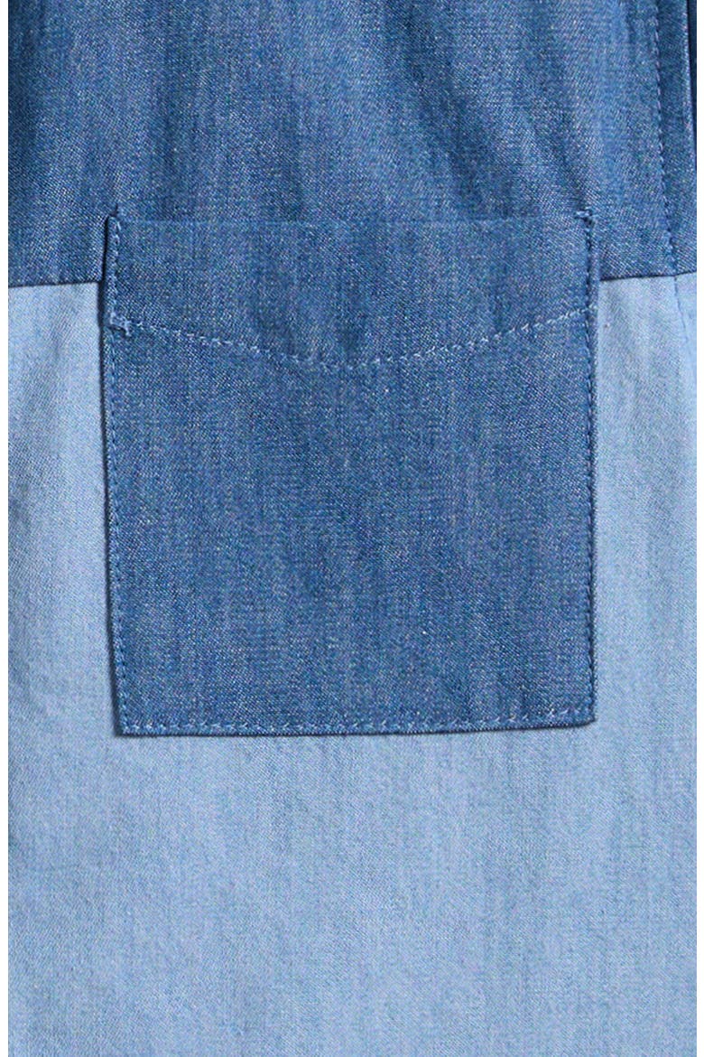Kids' Patchwork Short Sleeve Chambray Button-Up Shirt, Alternate, color, BLUE DENIM
