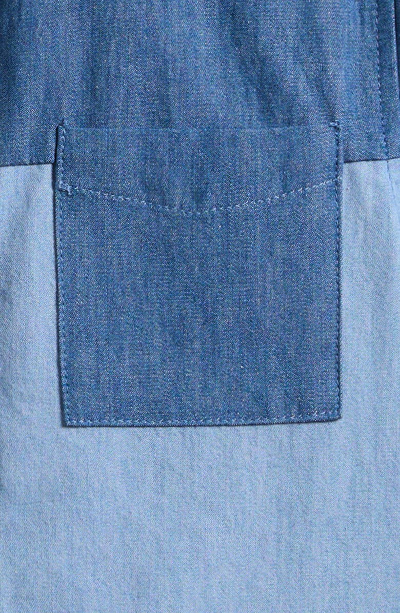 MILES THE LABEL Kids' Patchwork Short Sleeve Chambray Button-Up Shirt, Alternate, color, Blue Denim