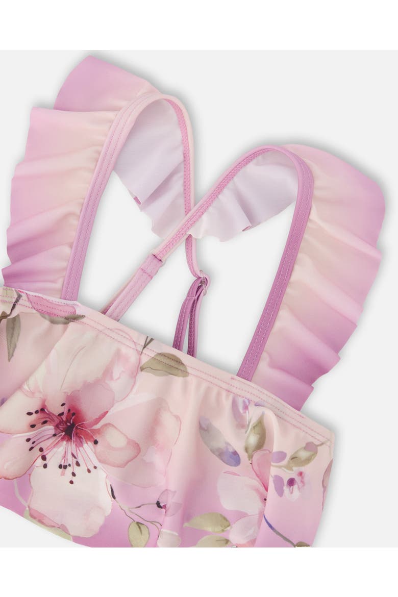 Two-Piece Ruffle Flared Flower Swimsuit, Alternate, color, Purple Flower Print
