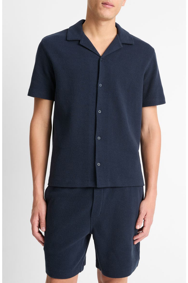 Bouclé Knit Short Sleeve Camp Shirt, Main, color, COASTAL BLUE