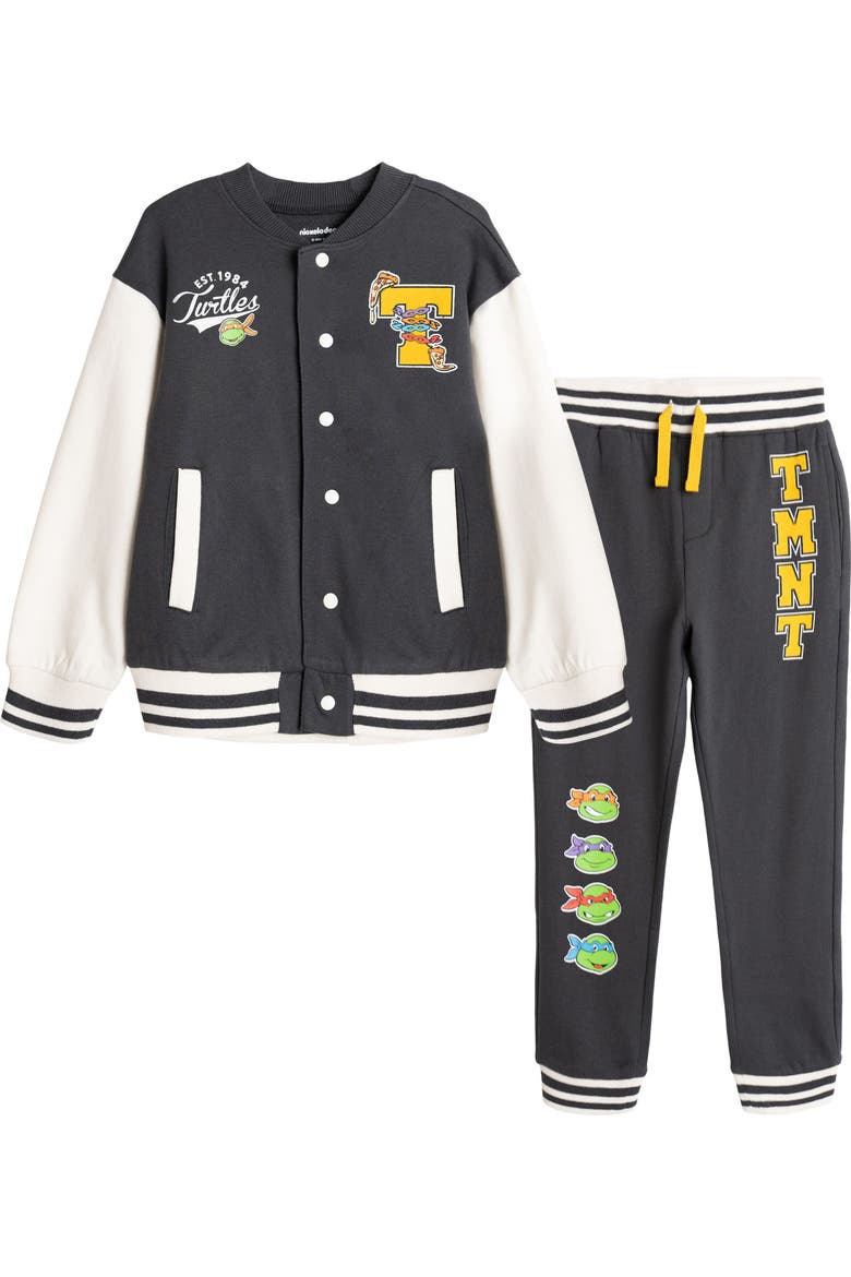 Fleece Varsity Jacket and Pants Set, Main, color, TMNT Charcoal Cream