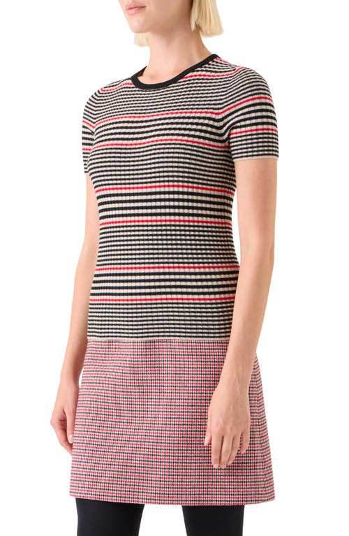 Akris Punto Stripe Short Sleeve Virgin Wool Rib Sweater In Black