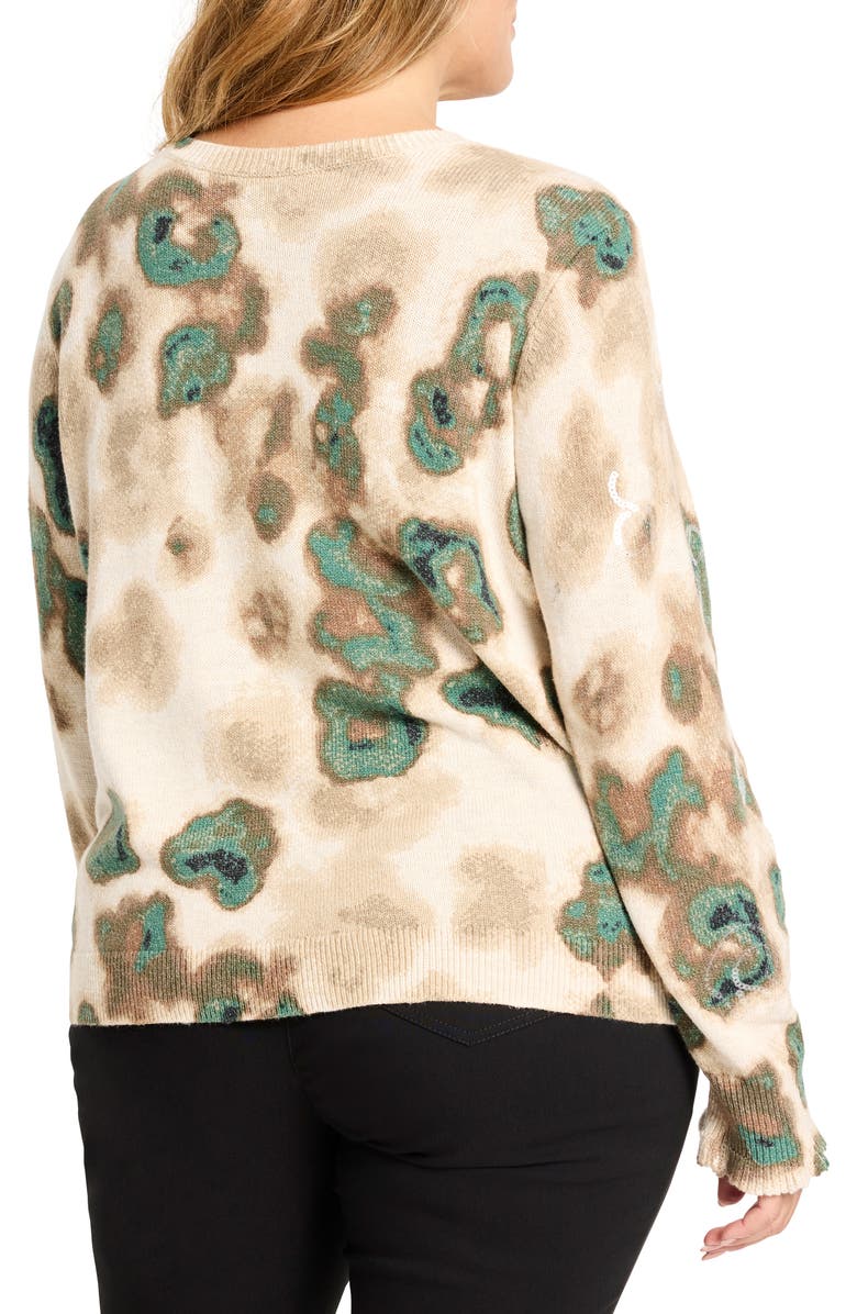 NIC+ZOE Camo Shine Crewneck Cotton Blend Sweater, Alternate, color, Neutral Multi