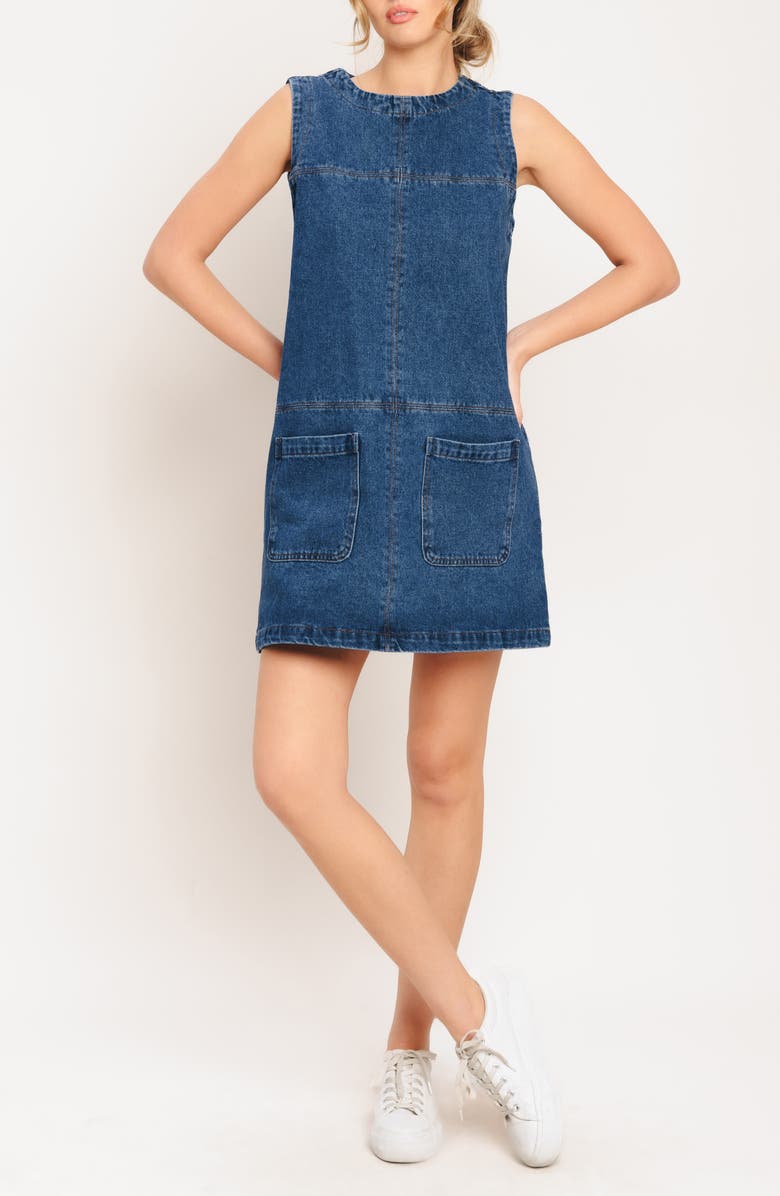 FLYING TOMATO Denim Minidress, Main, color, Medium Indigo