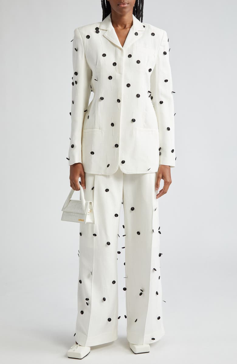 Jacquemus Criollo Embroidered Polka Dot Belted Wide Leg Pants, Alternate, color,