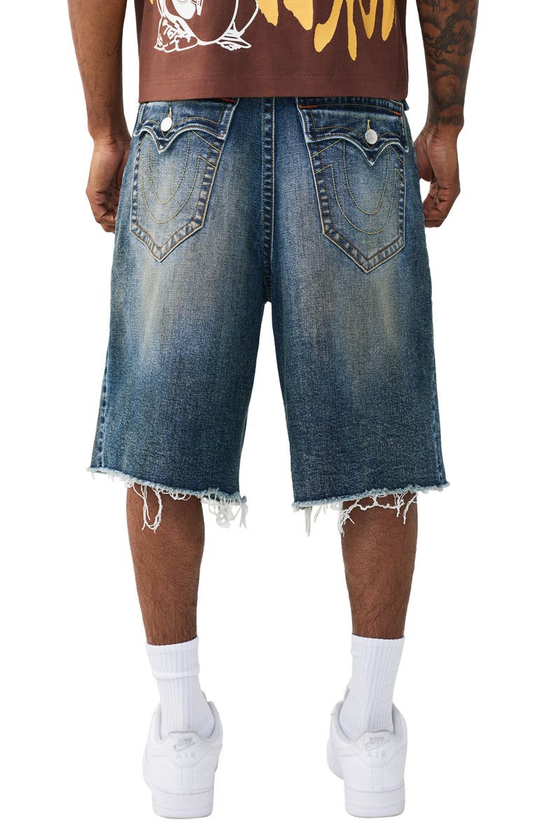 True Religion Mikey Frayed Baggy Denim Shorts, Alternate, color, Chainlink Distress Dark Wash