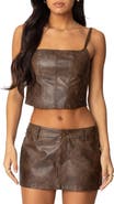 EDIKTED Faux Leather Crop Top