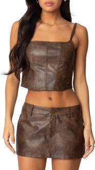 EDIKTED Faux Leather Crop Top
