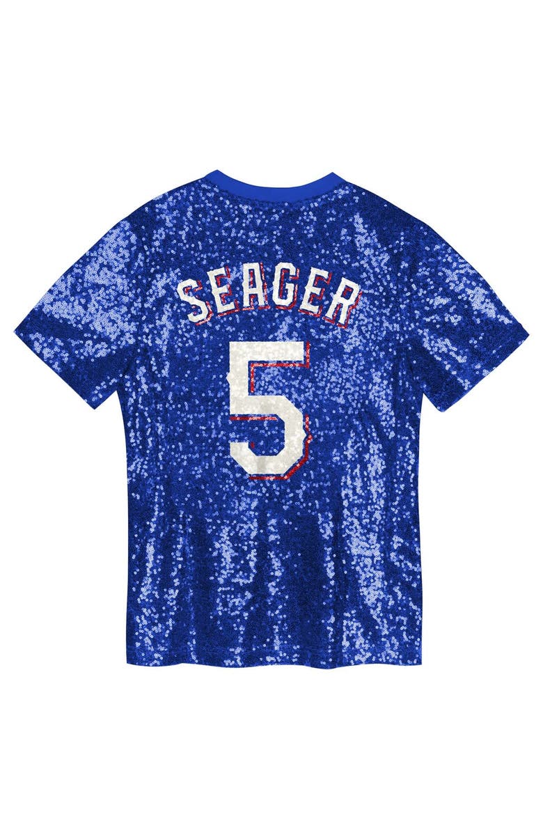 Outerstuff Juniors Corey Seager Royal Texas Rangers Name & Number Sequin V-Neck Top, Alternate, color, 