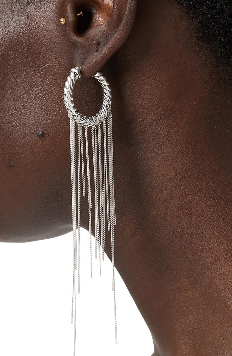 AllSaints Chain Fringe Hoop Earrings, Alternate, color, Rhodium