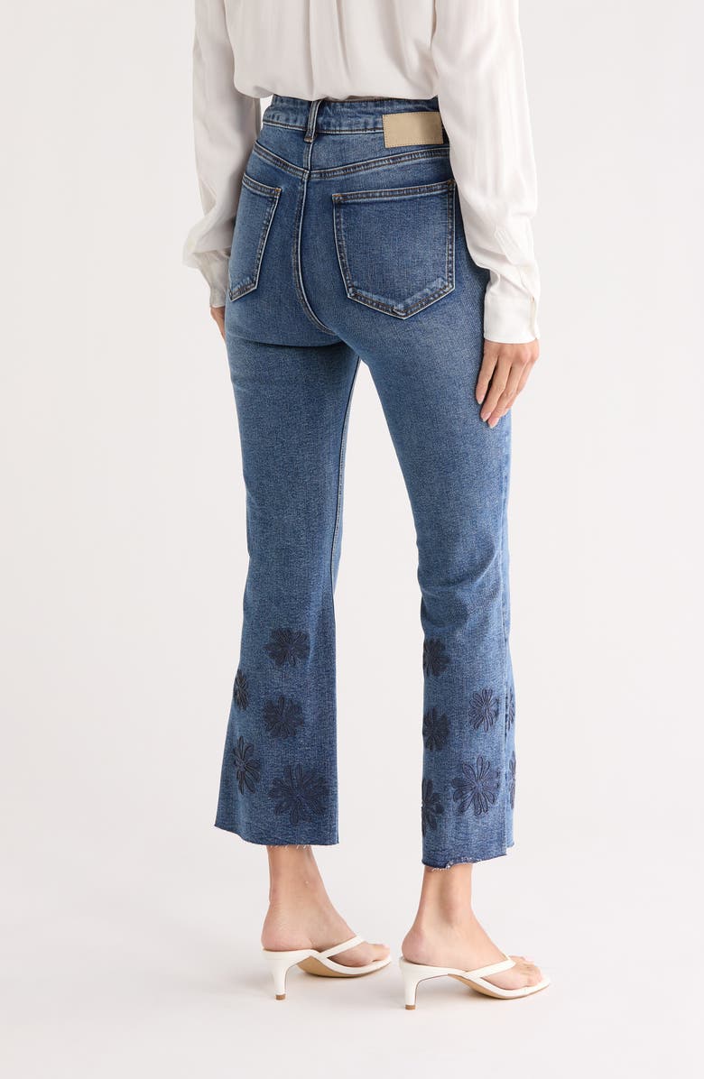 Desigual Floral Embroidered Raw Hem Crop Flare Leg Jeans, Alternate, color, Medium Blue