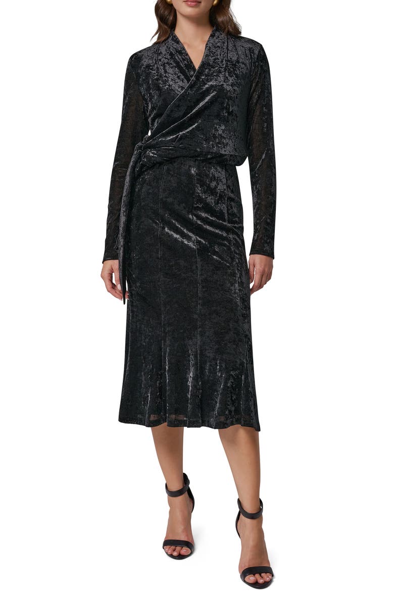 Stretch Velvet Midi Skirt, Alternate, color, BLACK