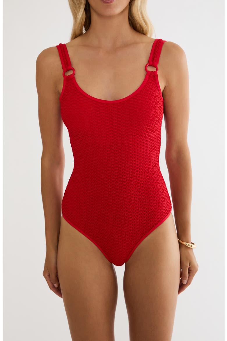 Elina One-Piece Swimsuit, Alternate, color, RED CROCHET