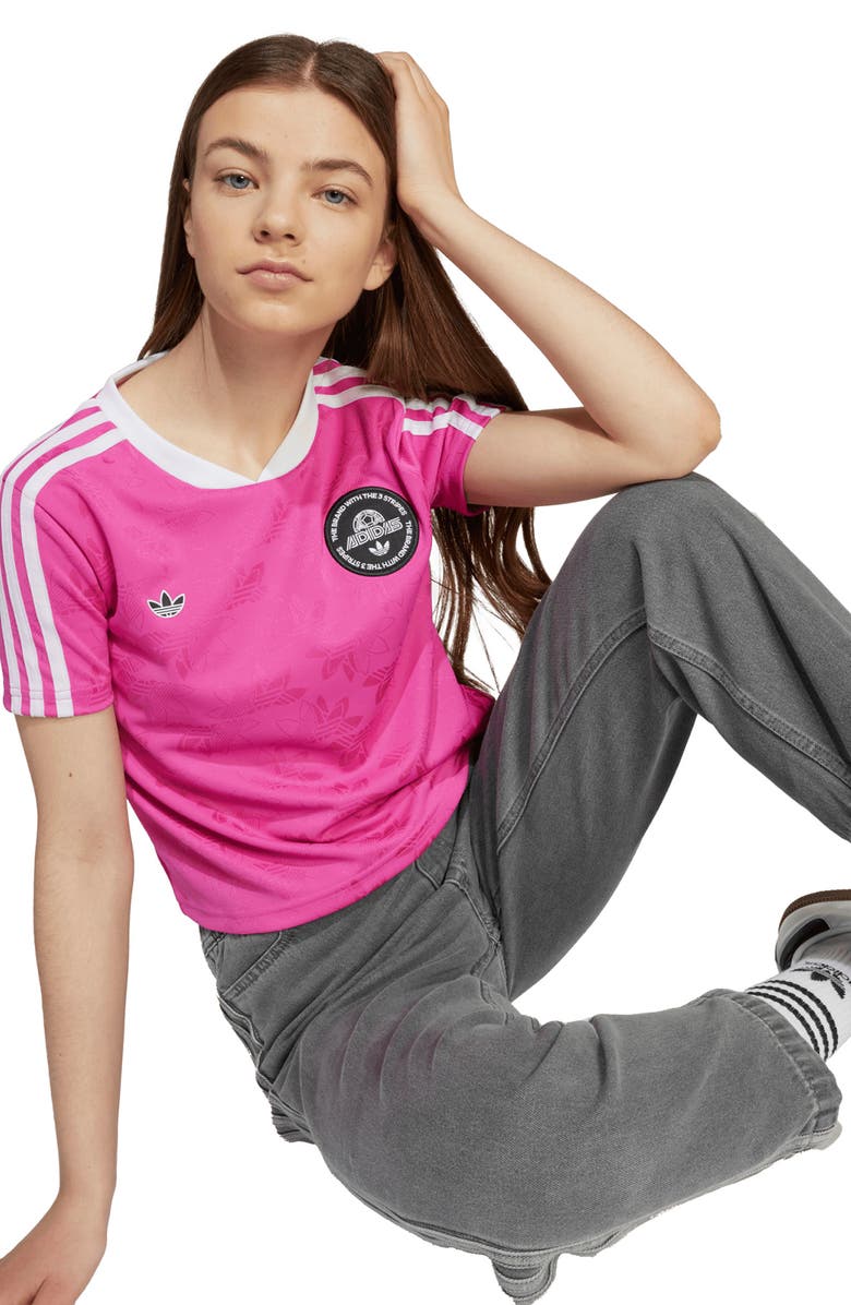 adidas Originals Kids' Contrast Binding Crop T-Shirt, Alternate, color, Semi Lucid Fuchsia