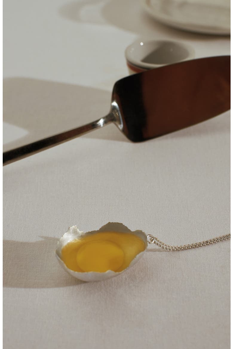 Quail Eggshell Half Silver Pendant Necklace, Alternate, color, POLISHED SILVER
