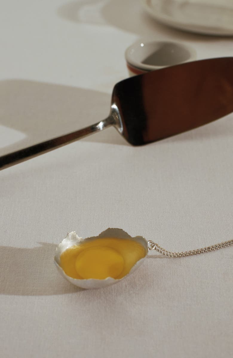 All Blues Quail Eggshell Half Silver Pendant Necklace, Alternate, color, 