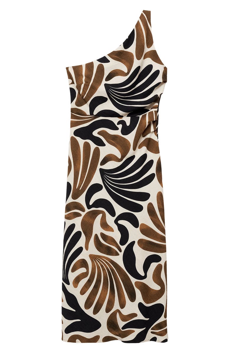 MANGO Nata One-Shoulder Midi Dress, Alternate, color, Brown