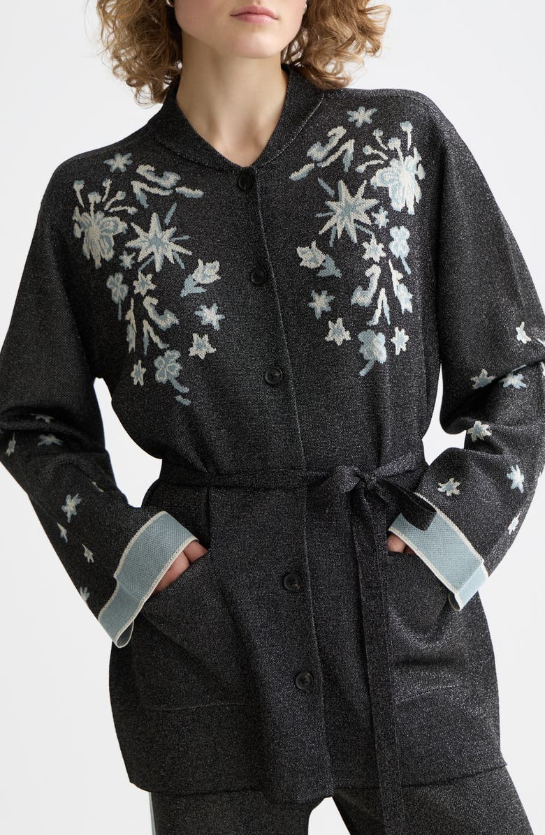 Scotch & Soda 40 Years Metallic Belted Jacquard Jacket, Alternate, color, Meteorite