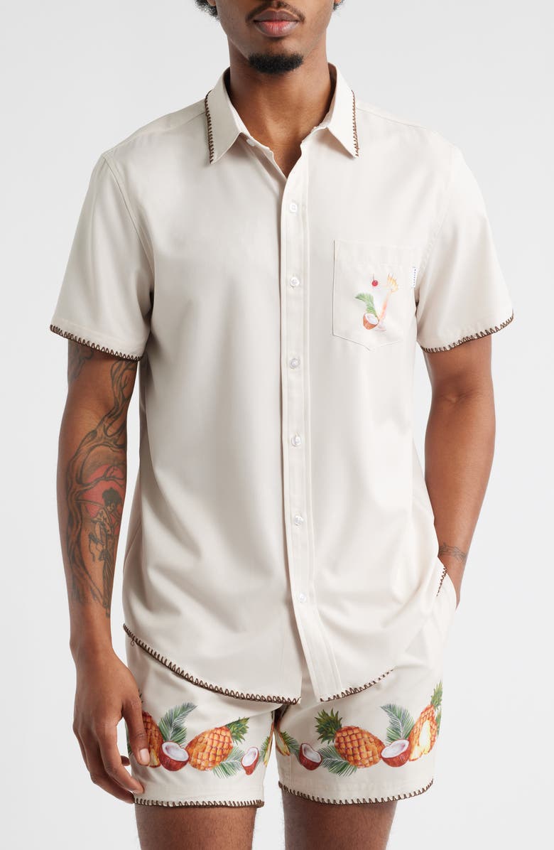 MAVRANS Piña Colada Short Sleeve Performance Button-Up Shirt, Main, color, 