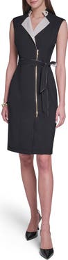 HALSTON Belted Moto Sheath Dress