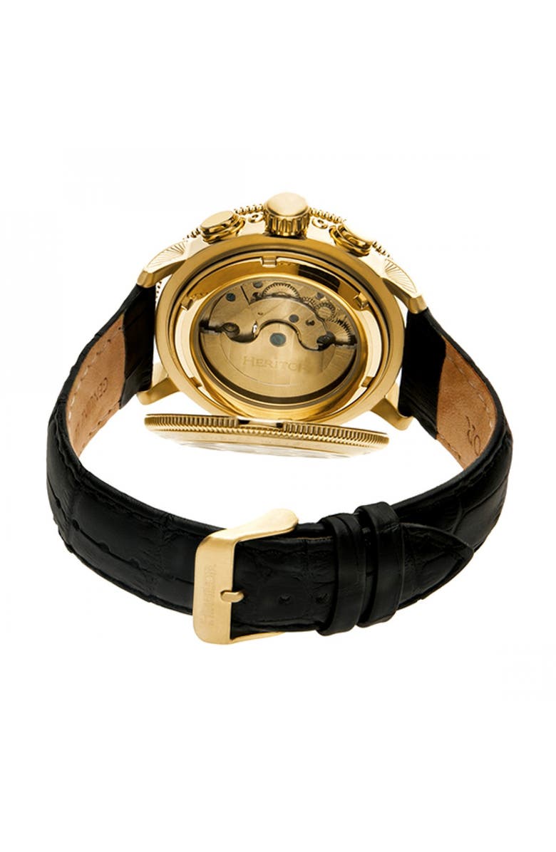 Heritor Automatic Aura Men's Semi-Skeleton Leather-Band Watch, Alternate, color, Gold /Black