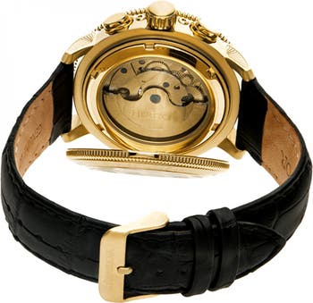 Aura Men's Semi-Skeleton Leather-Band Watch