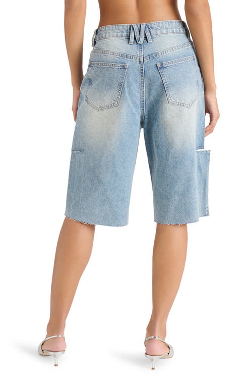 Steve Madden Lange Low Rise Ripped Denim Bermuda Shorts In Blue Frosting