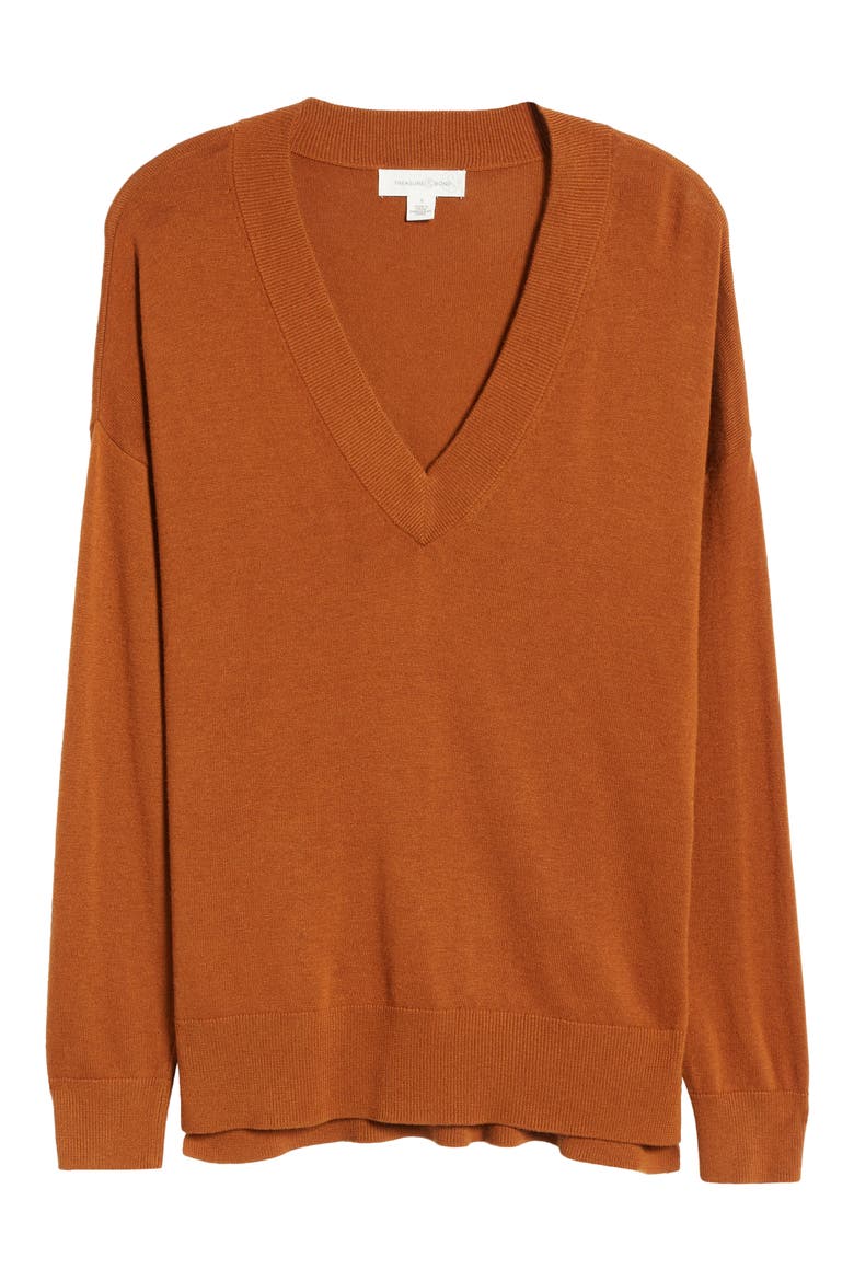 V-Neck Sweater, Alternate, color, RUST CARMEL