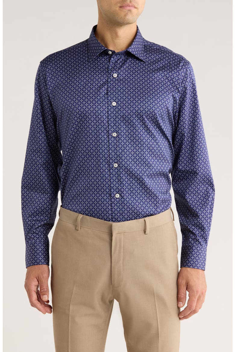 Geometric Print Cotton Sport Shirt, Main, color, NAVY