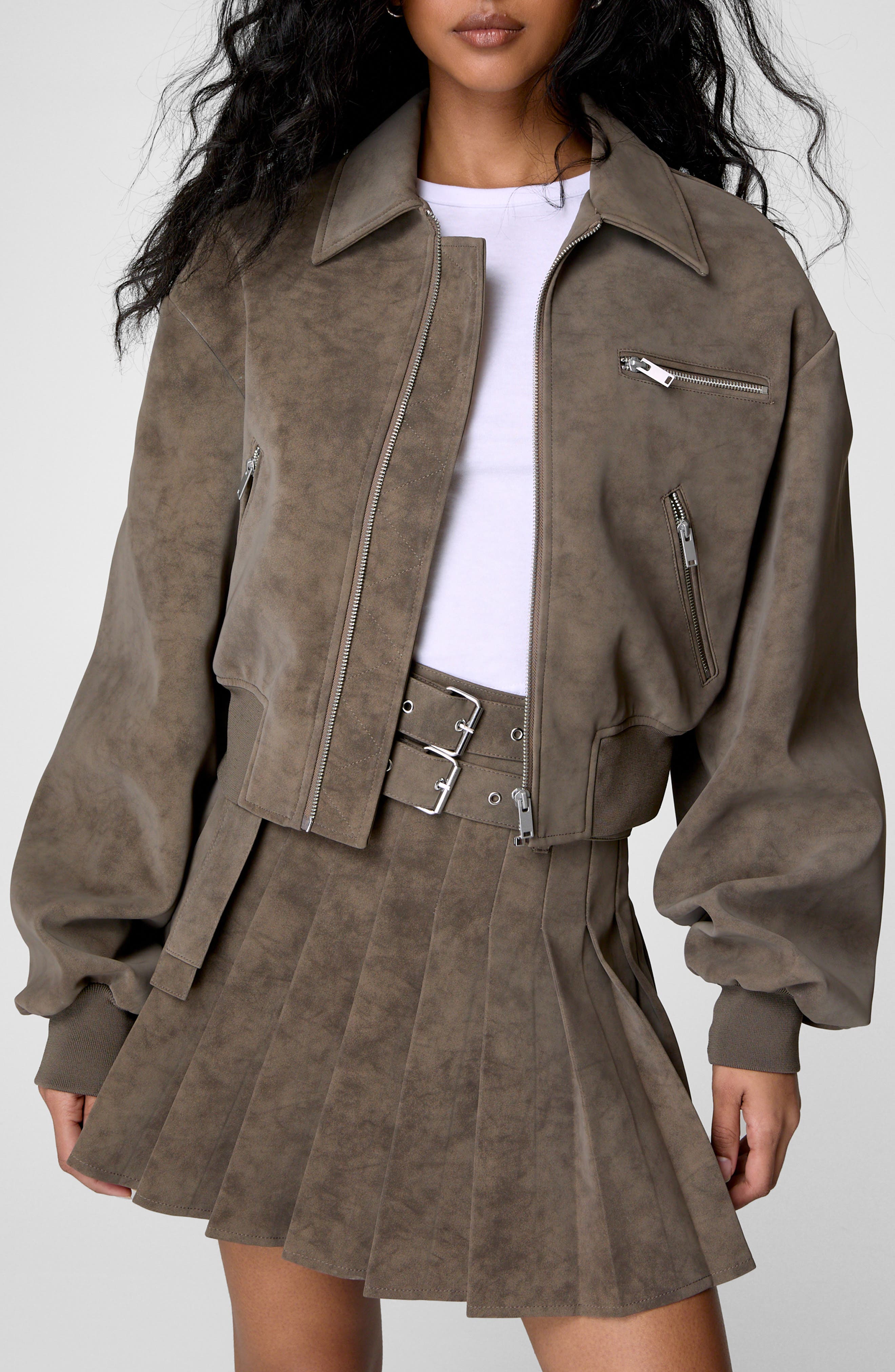 Oversize Faux Suede Bomber Jacket