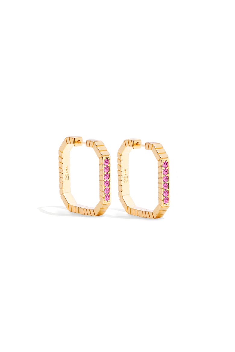 Spark Octagon Hoop Earring, Main, color, Pink Sapphire-Gold