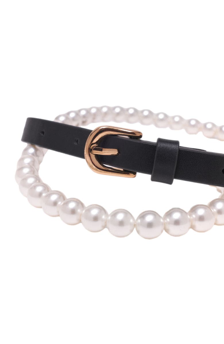 maje Mixed bead and leather belt, Alternate, color, Black