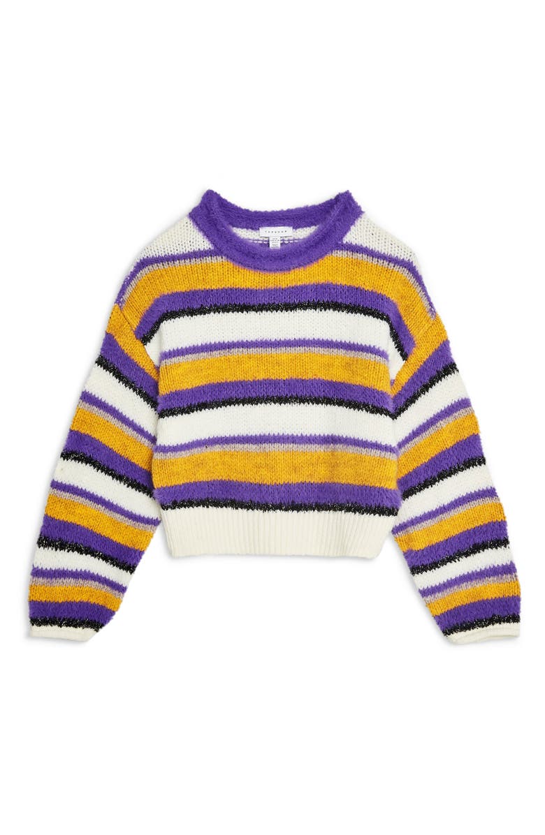 Topshop Fluffy Stripe Sweater, Alternate, color,