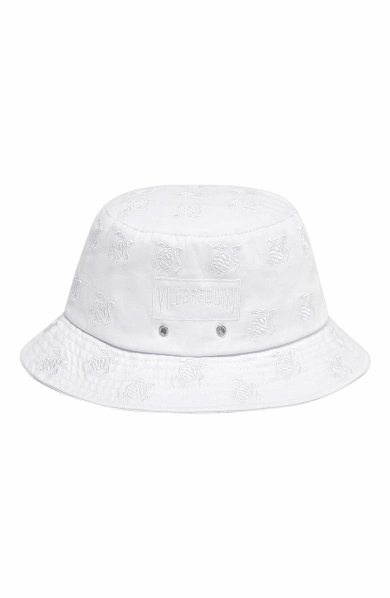 Vilebrequin Embroidered Bucket Hat Turtles All Over, Main, color, Blanc