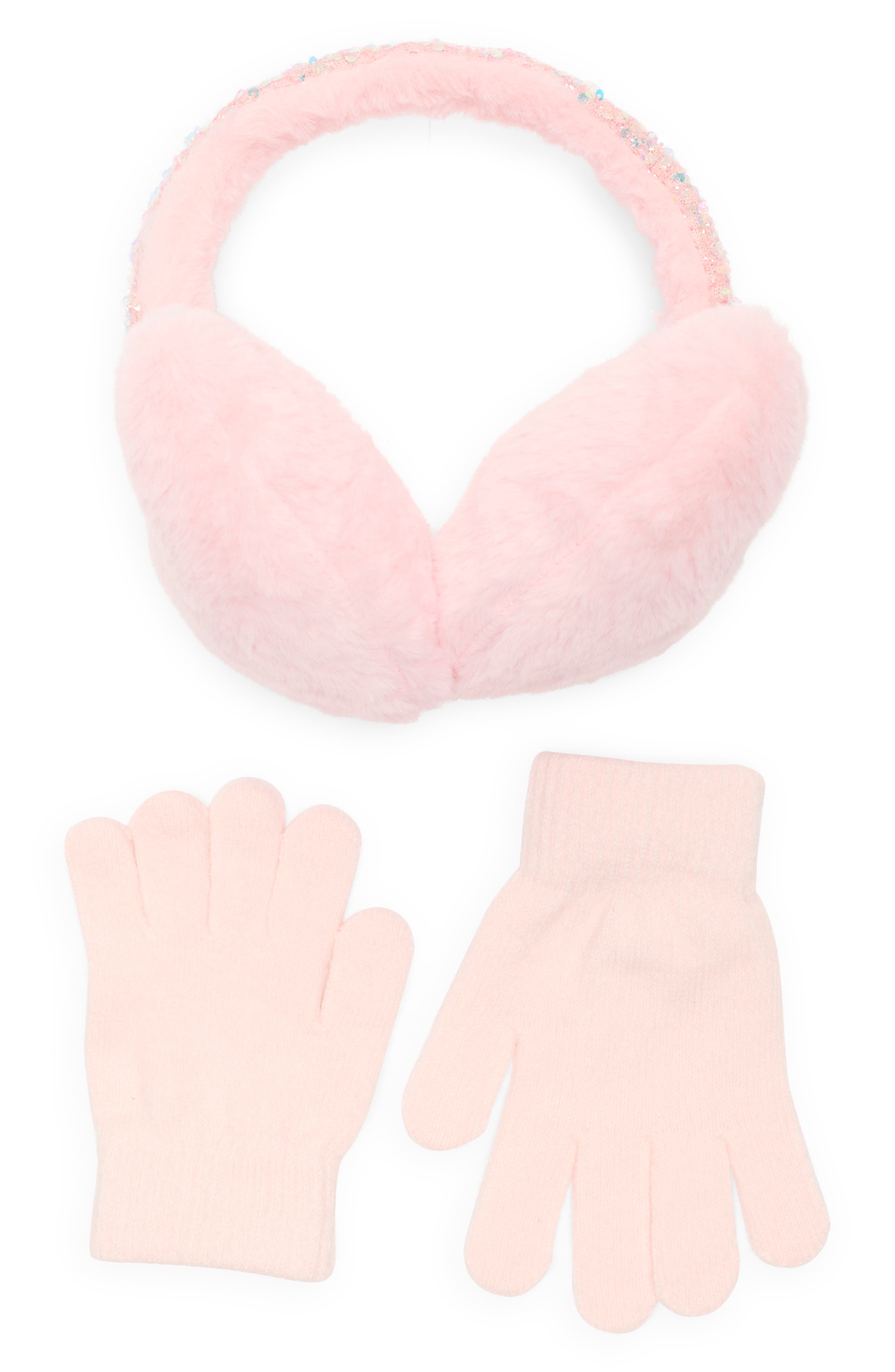Capelli New York Kids' Sequin Faux Fur Earmuffs & Gloves Set