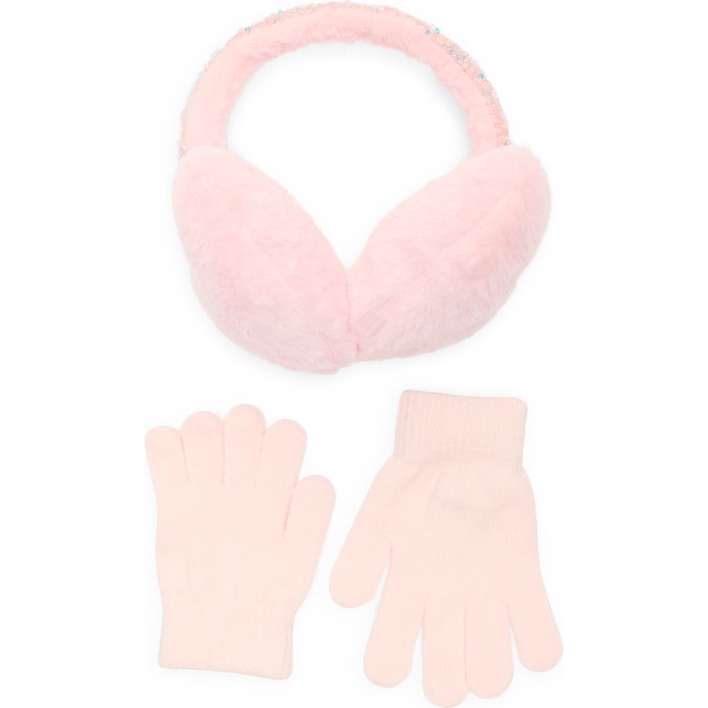 Capelli New York Kids' Sequin Faux Fur Earmuffs & Gloves Set In Pink