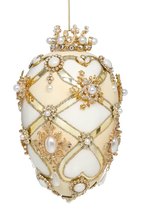 Faberge Jewel Egg Ornament ,White/Cream
