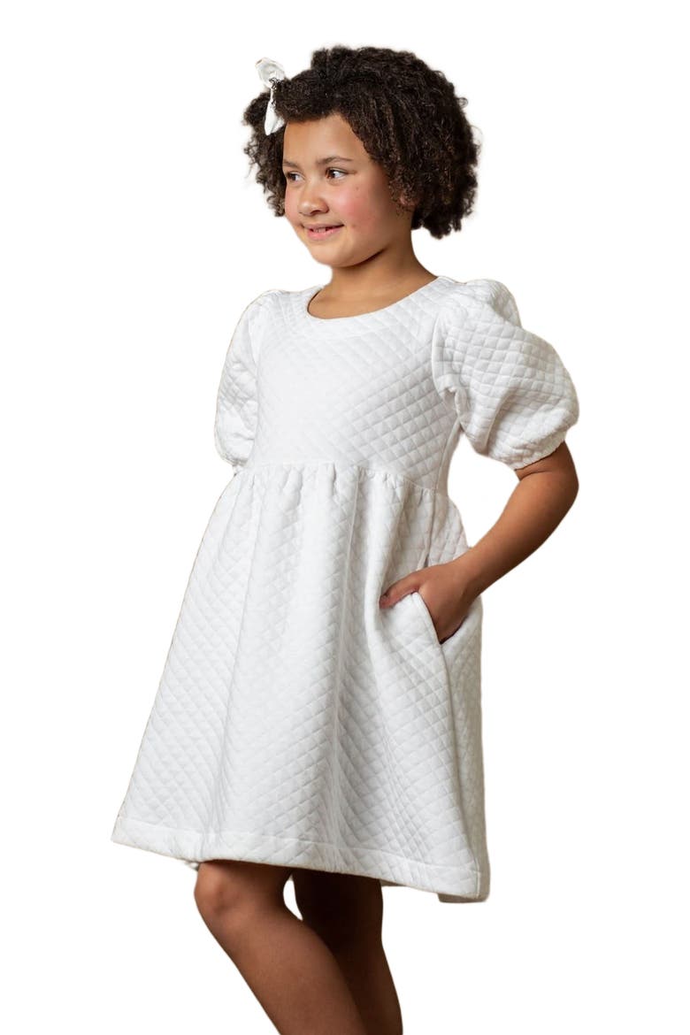 Girls' Quilted Puff Sleeve Dress, Kids, Alternate, color, Soft White Quilted