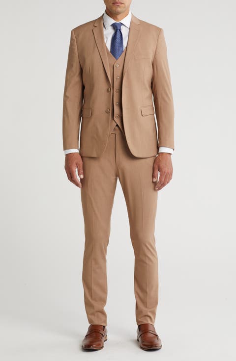 Skinny Fit Solid Stretch Three Piece Suit