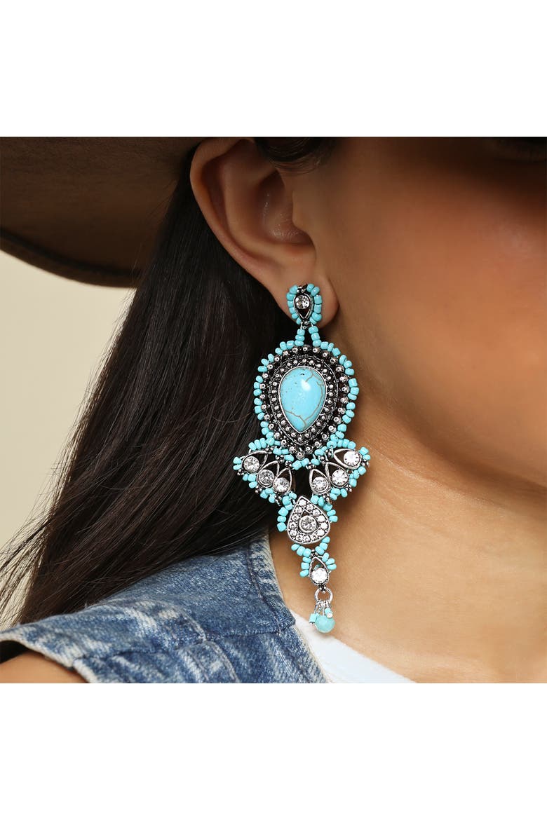 Turquiose Bead Statement Earrings, Alternate, color, turquoise