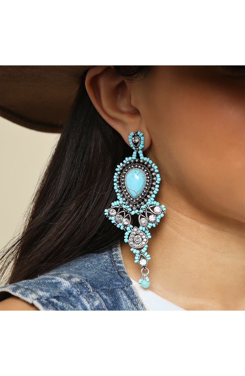 Jessica Simpson Turquiose Bead Statement Earrings, Alternate, color, Turquoise