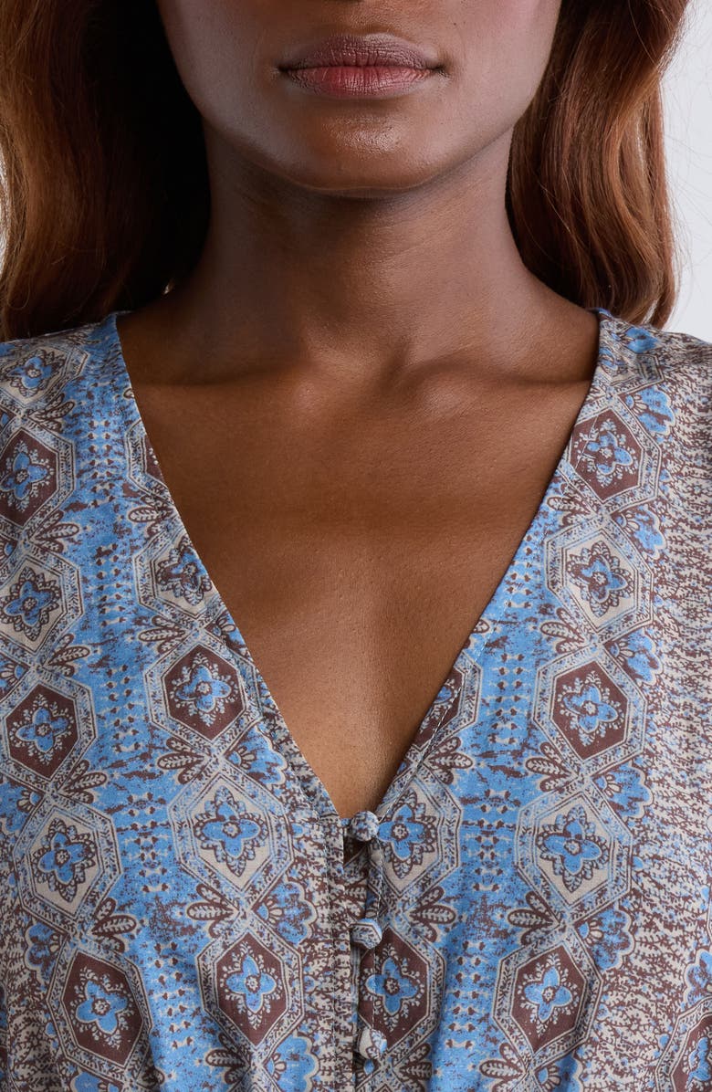 PAIGE Ophelie Puff Sleeve Cotton & Silk Dress, Alternate, color, Slate Blue Multi