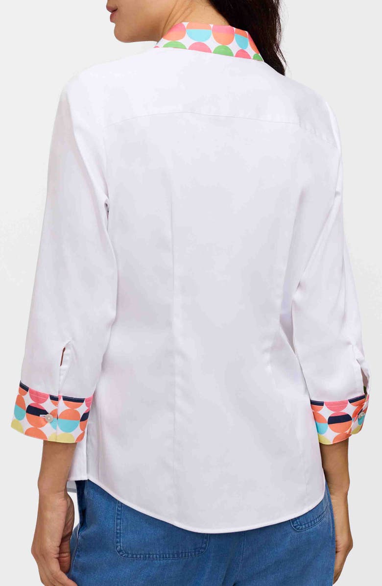 Foxcroft Luna Three-Quarter Sleeve Border Print Button-Up Shirt, Alternate, color, White Multi