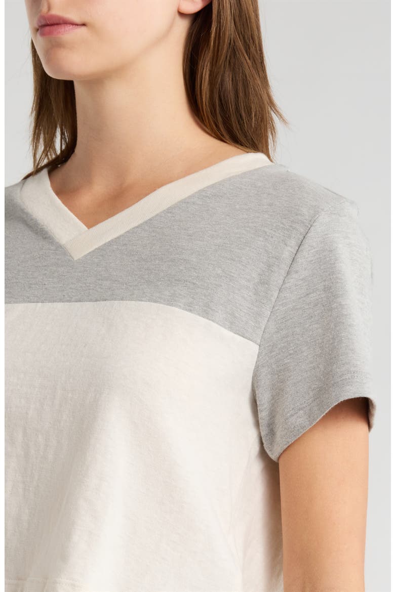 Contrast V-Neck Crop Jersey T-Shirt, Alternate, color, HTGVINWHIT