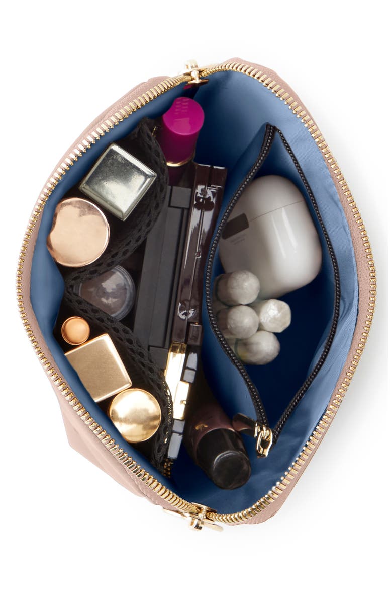 Everyday Leather Makeup Bag, Alternate, color, BLUSH PINK/ COOL GREY LEATHER
