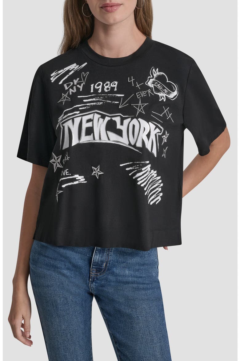 Embroidered 1989 Notebook Scribbles Graphic T-Shirt, Main, color, BLACK