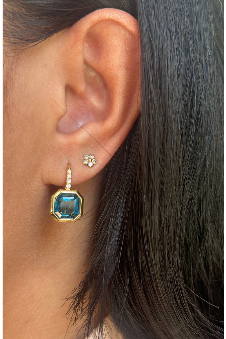 Gossip Asscher-Cut Semiprecious Stone & Diamond Drop Earrings, Alternate, color, DEEP BLUE