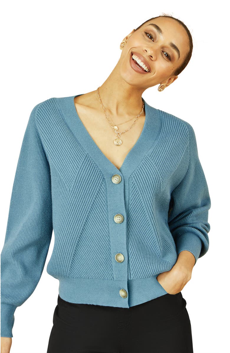 Yumi Knitted Stitch Detail Cardigan, Alternate, color, Blue